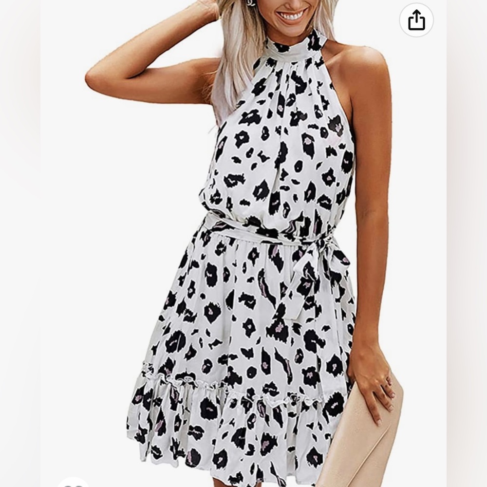 Leopard print halter neck sleeveless dress
